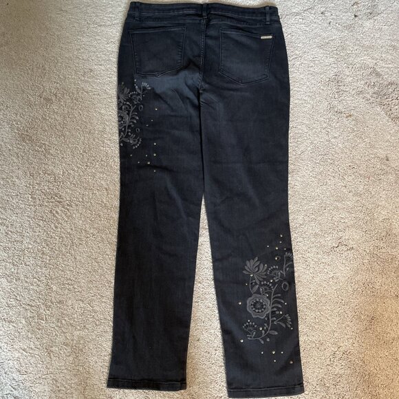 Tommy Hilfiger Tribeca Skinny Jeans Women's 14 Black Embroidered Studded Boho - Picture 4 of 13